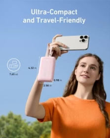 Anker ZOLO Power Bank 20000mAh, 30W, Built-In USB-C Cable & Lightning Cable, A1681H51- Pink